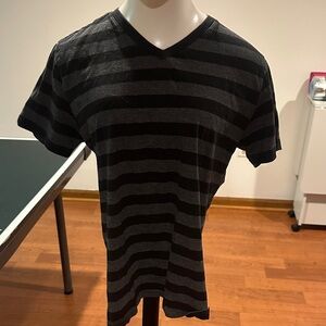 Stylish Black and Gray Striped V-Neck Tee